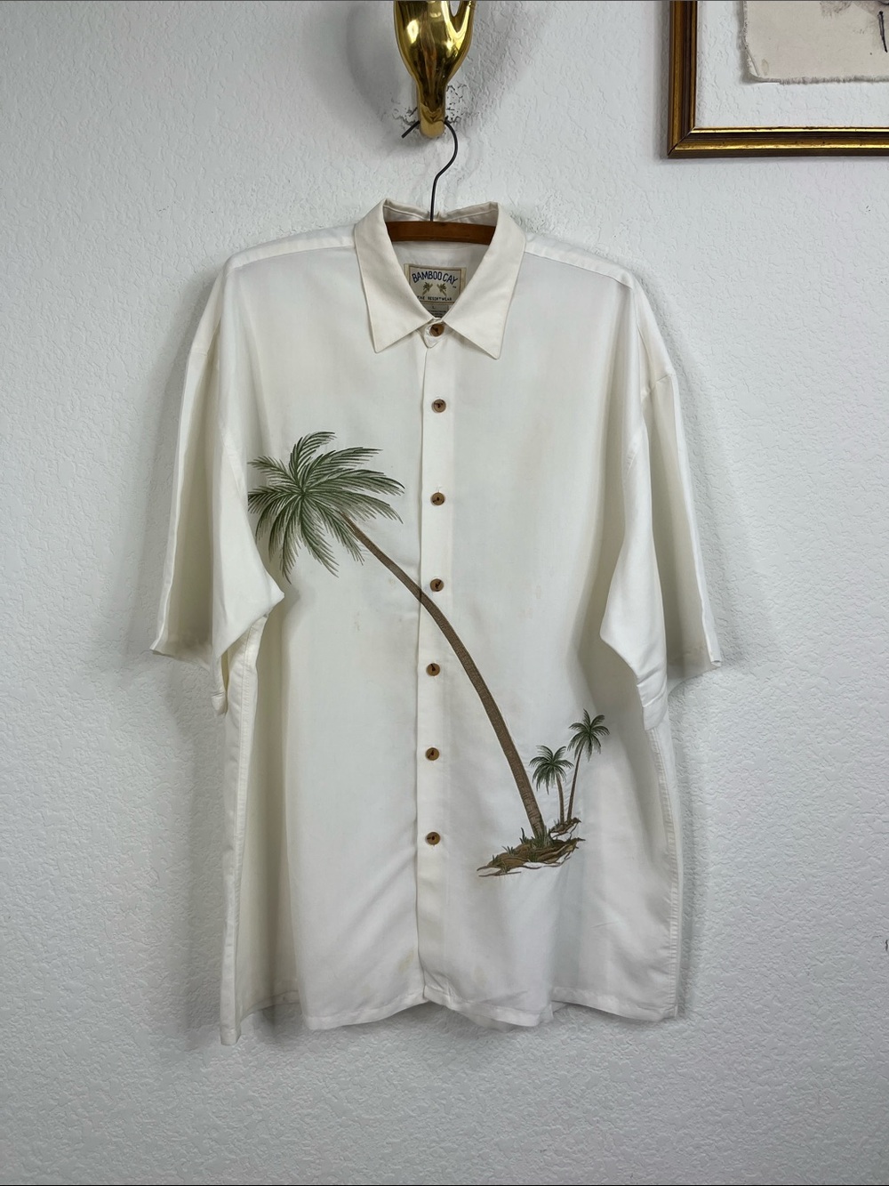 Bamboo Cay Hurricane Palm Tree Camp Shirt Embroidered
